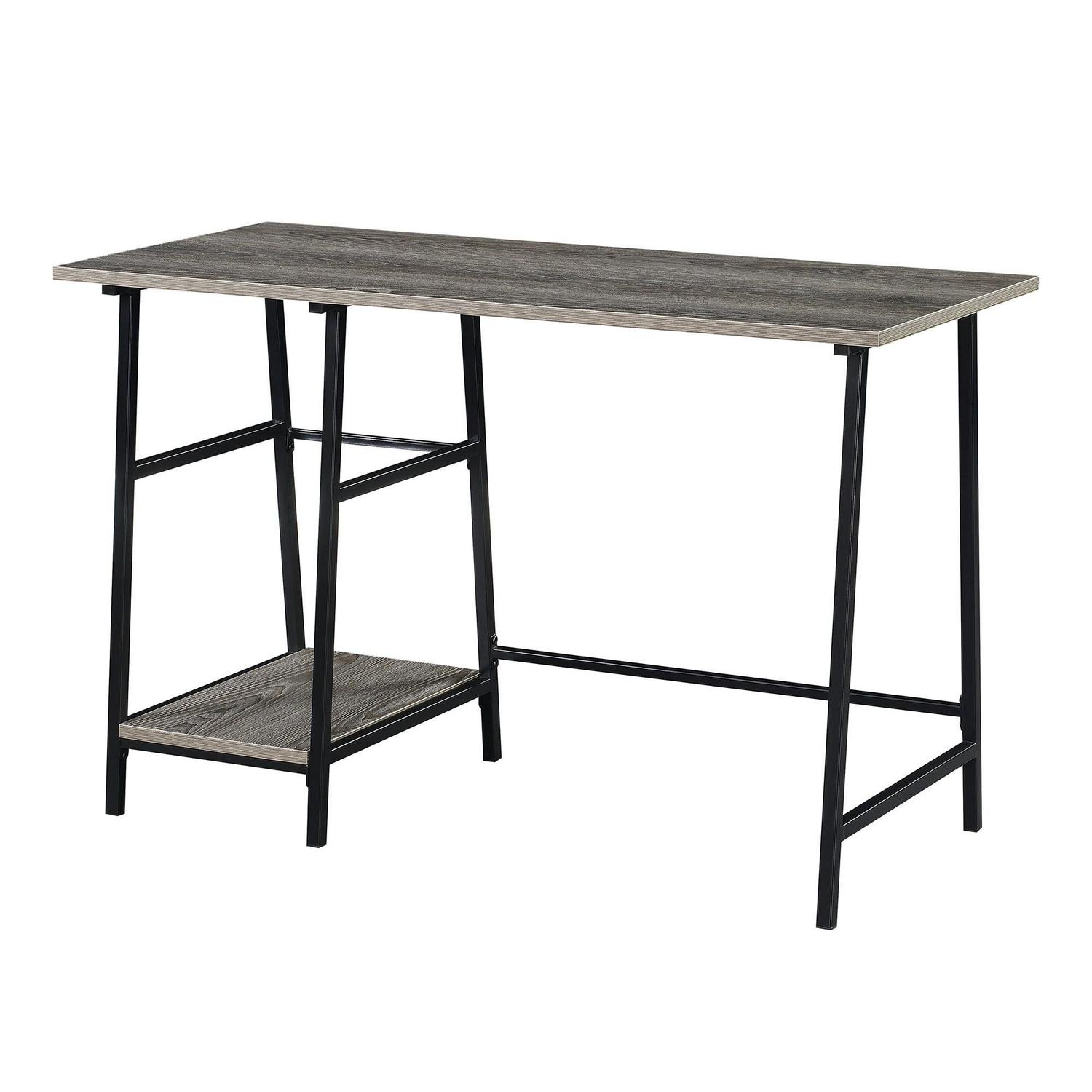 Designs2Go Trestle Desk in Weathered Gray Wood with Black Metal Frame - Image 7