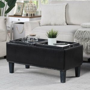 Convenience Concepts Designs4Comfort Brentwood Storage Ottoman with Reversible Trays, Black Faux Leather
