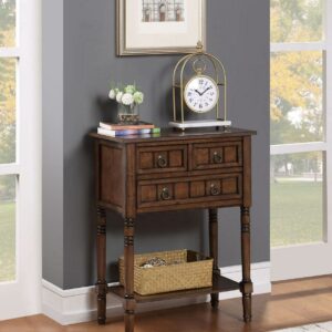 Convenience Concepts Kendra 3 Drawer Hall Table with Shelf, Dark Oak