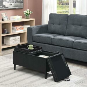 Convenience Concepts Designs4Comfort Magnolia Storage Ottoman with Reversible Trays, Black Faux Leather