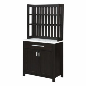 Sawyer Wine Bar with Cabinet in Black Faux Marble and Espresso Wood Finish