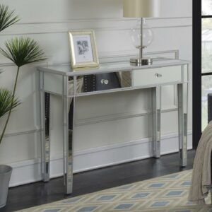 Convenience Concepts Gold Coast 30" Tall Mirrored 2 Drawer Desk/Console, Silver/Mirror, All Ages