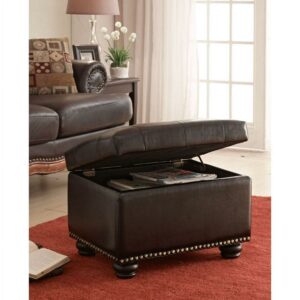 Designs4Comfort 5th Avenue Storage Ottoman in Espresso Faux Leather