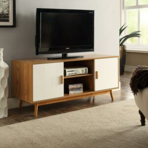 Convenience Concepts Oslo 46" TV Stand in White and Natural Wood Finish