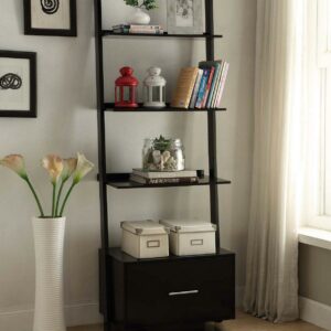 Convenience Concepts American Heritage Ladder Bookcase with File Drawer, Black