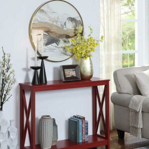 Convenience Concepts Oxford Console Table with Shelf, Cranberry Red