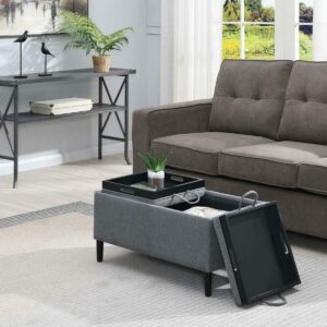 Convenience Concepts Designs4Comfort Magnolia Storage Ottoman w/ Reversible Trays, Soft Gray Fabric