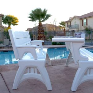 Convert a Bench 60" Outdoor / Vinyl Patio Bench Picnic Table, White, Generation II