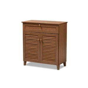 Coolidge Modern and Contemporary Walnut Finished 4-Shelf Wood Shoe Storage Cabinet with Drawer