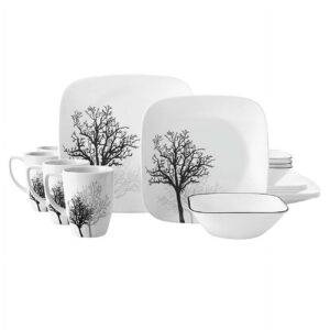 Corelle Square 16-Piece Dinnerware Set, Timber Shadows, Service for 4