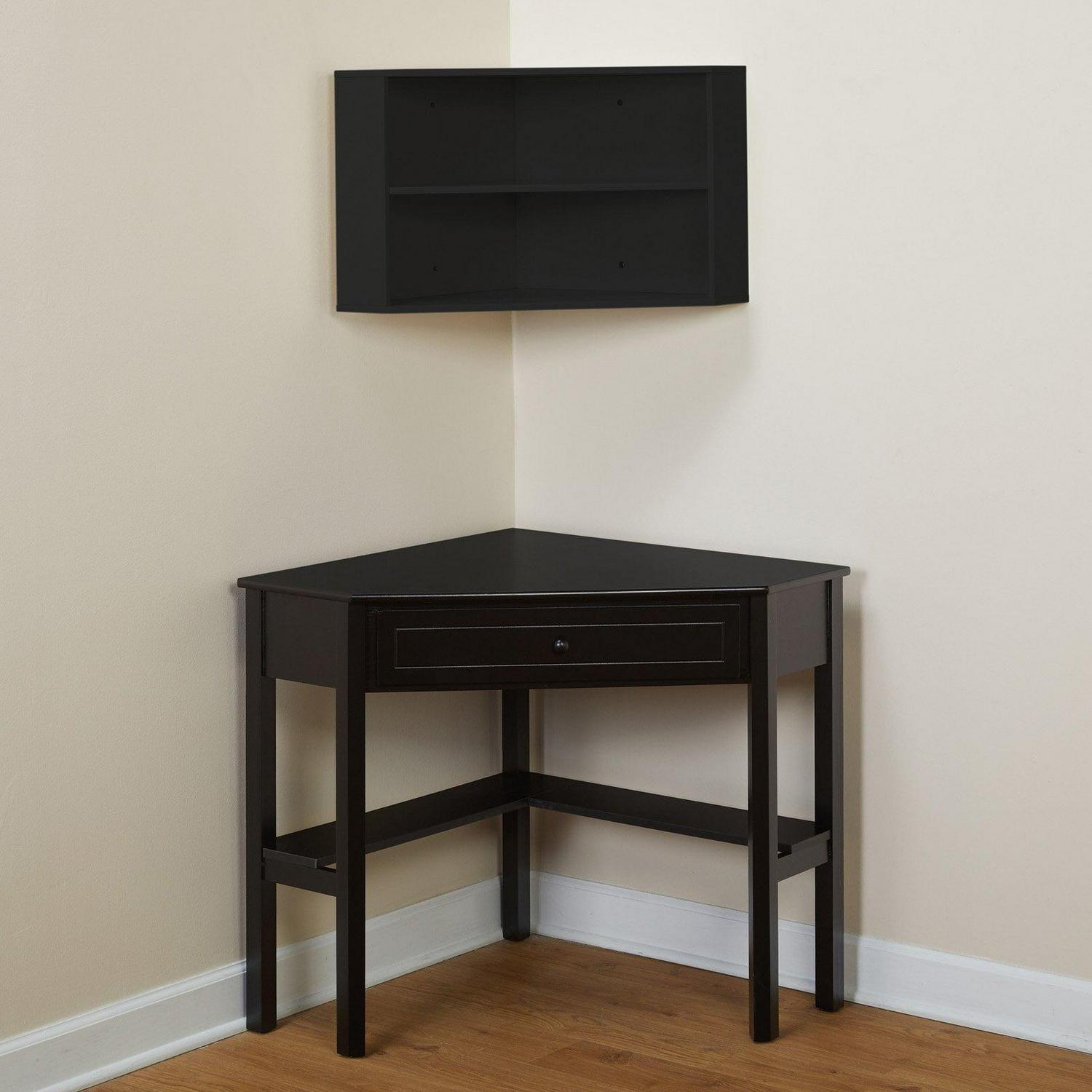 Simple Living Corner Desk and Hutch Set Black Painted