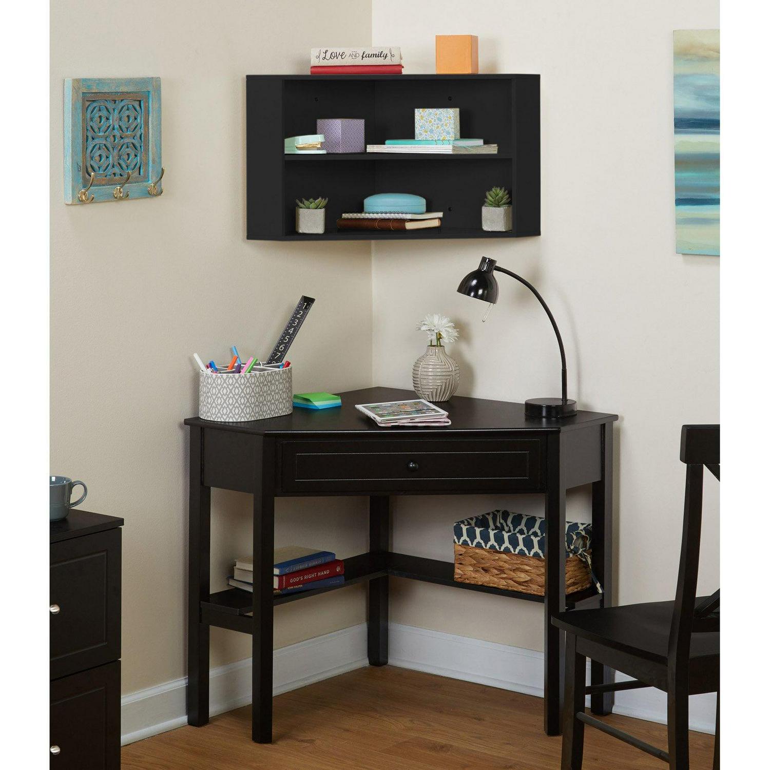 Simple Living Corner Desk and Hutch Set Black Painted - Image 4