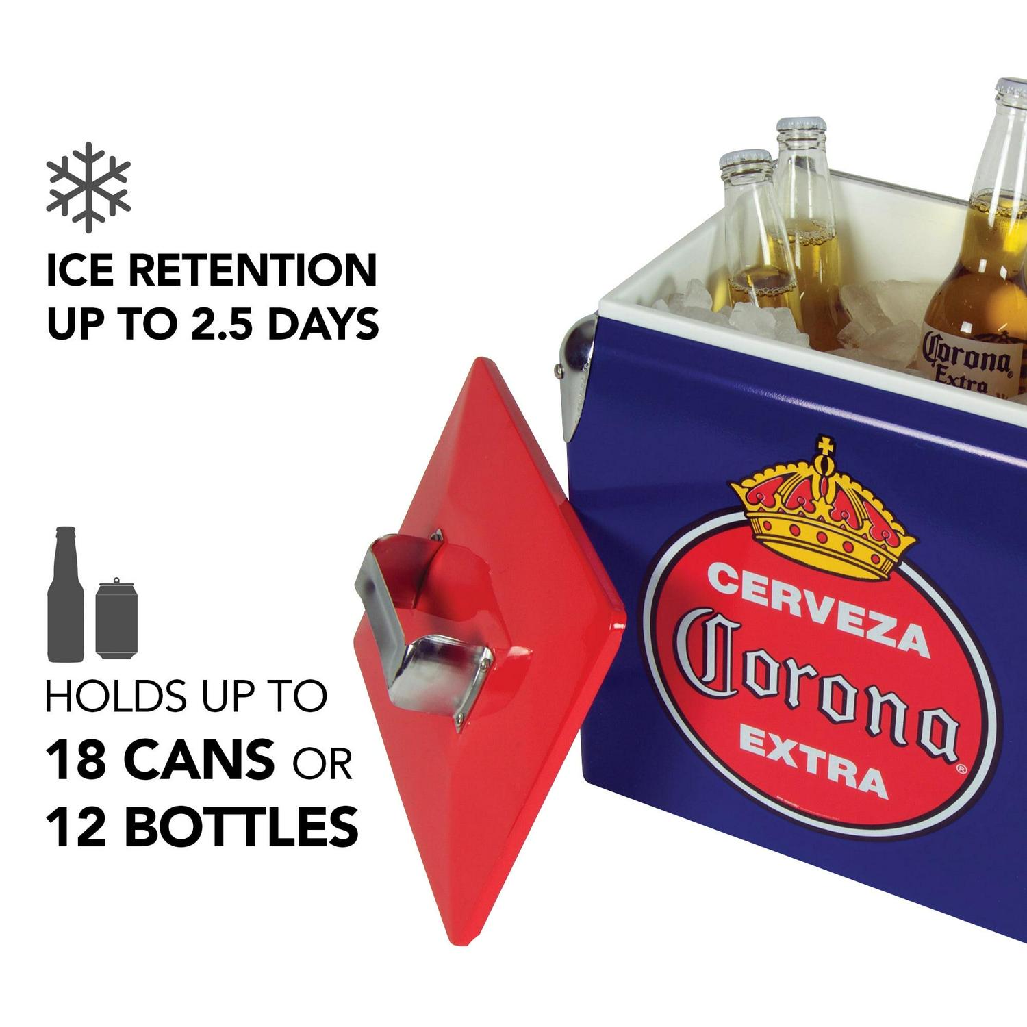 Corona Retro Ice Chest Cooler with Bottle Opener 13L (14 qt), Blue and Red - Image 5