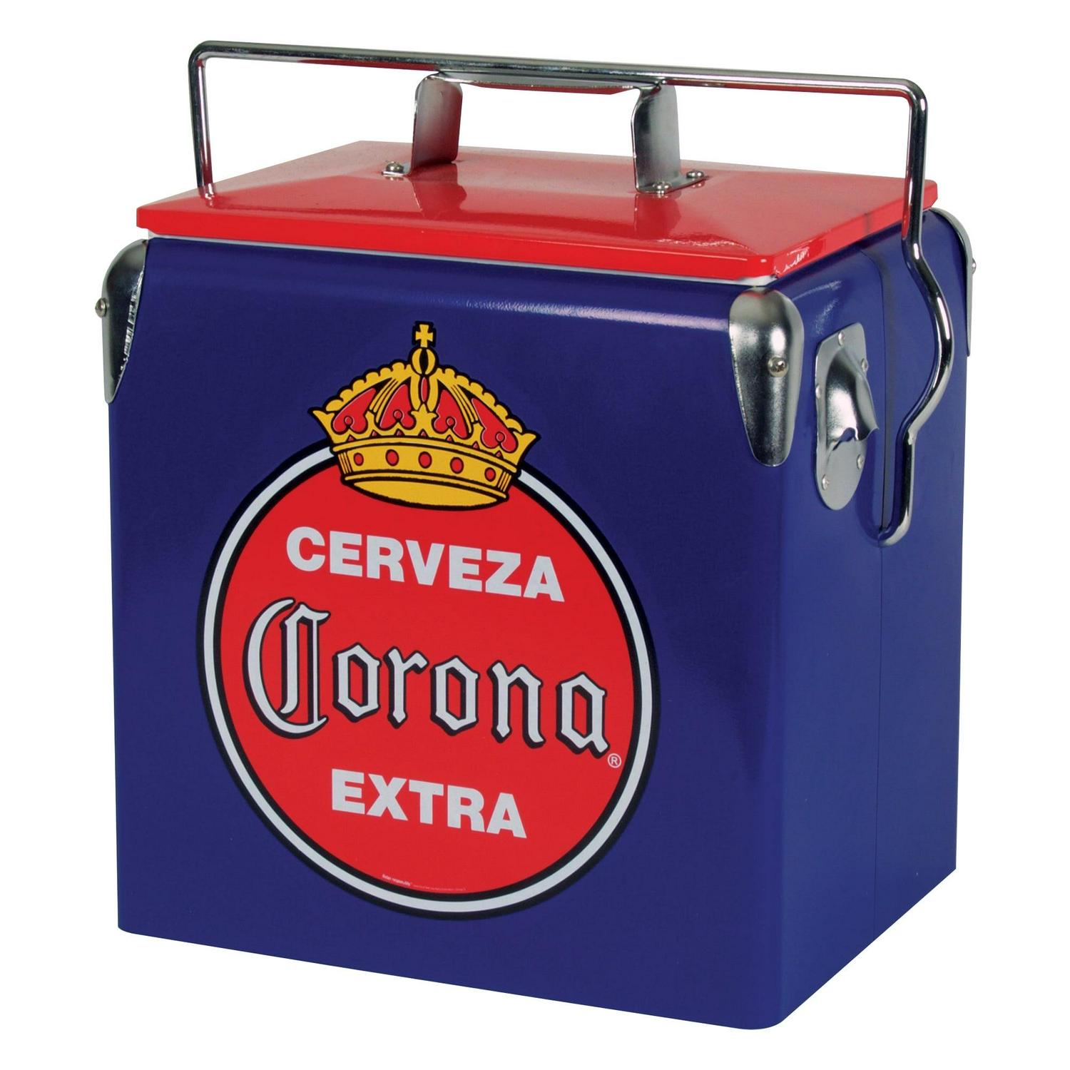 Corona Retro Ice Chest Cooler with Bottle Opener 13L (14 qt), Blue and Red