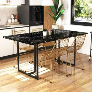 CosmoLiving Astor Dining Table, Black Marble Top with Black Legs