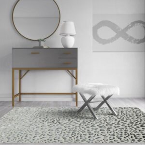 Rugs America Natura HZ50A Snow Leopard Animal Contemporary white Area Rug, 5'x7'