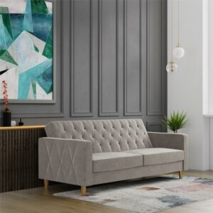 CosmoLiving Liberty Futon with Storage, Light Gray Velvet