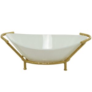 CosmoLiving by Cosmopolitan 25" x 9" White Glass Kitchen Serving Bowl with Gold Metal Stand, 1-Piece