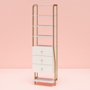 CosmoLiving by Cosmopolitan Gwyneth Closet - 3 Drawers, White Faux Marble and Golden Bronze