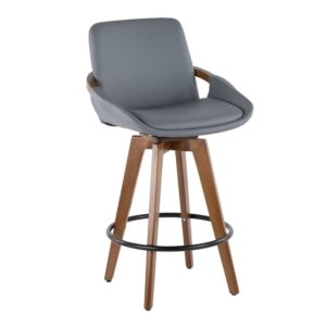 Cosmo Mid-Century Counter Stool in Walnut and Grey Faux Leather by LumiSource