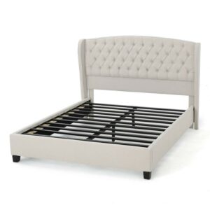Best Selling Home Queen Tufted Headboard Modern Wood Upholstery Bed, Ivory