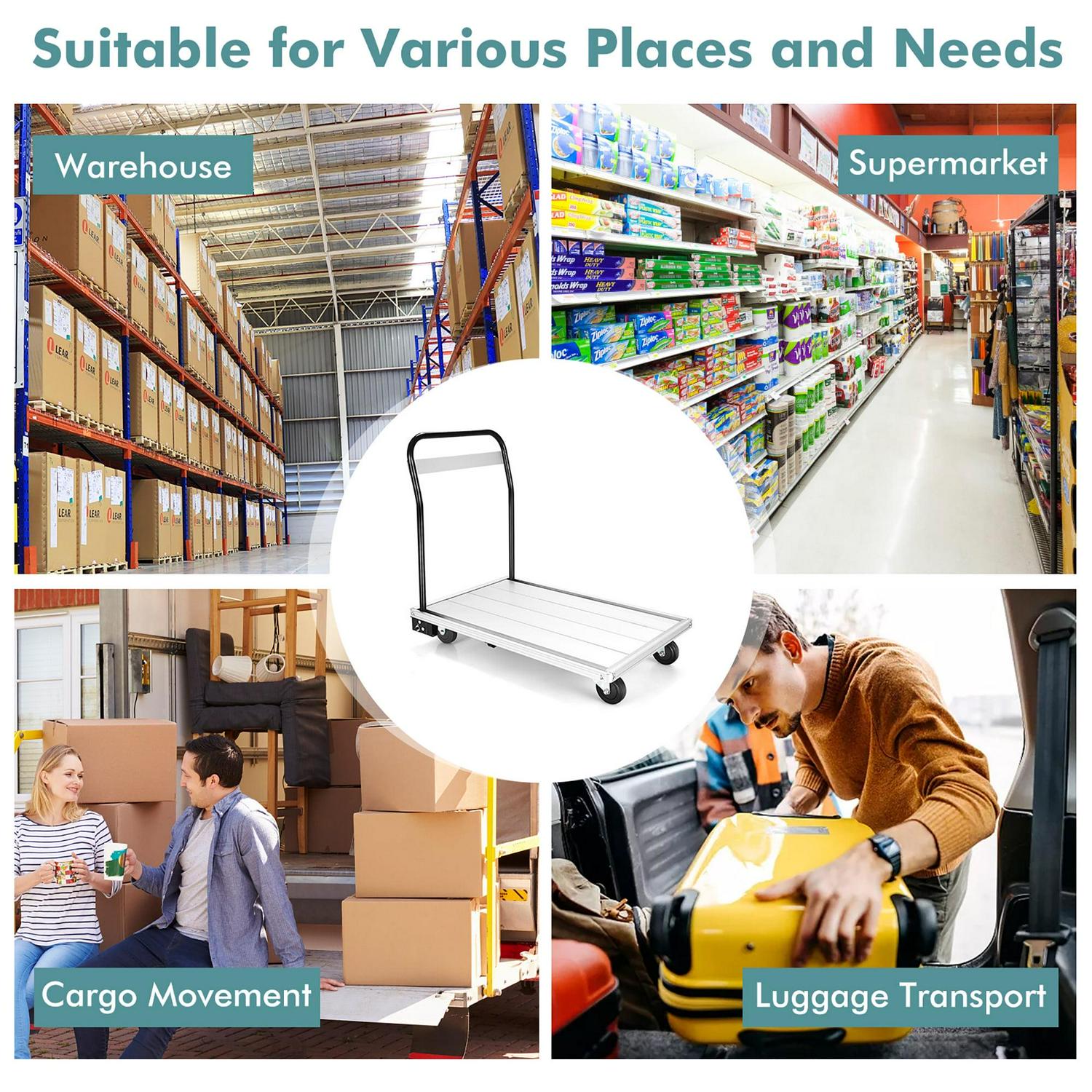 Costway Folding Aluminum Alloy Platform Truck 770 LBS Push Cart Dolly w/ 4 TPR Wheels - Image 5