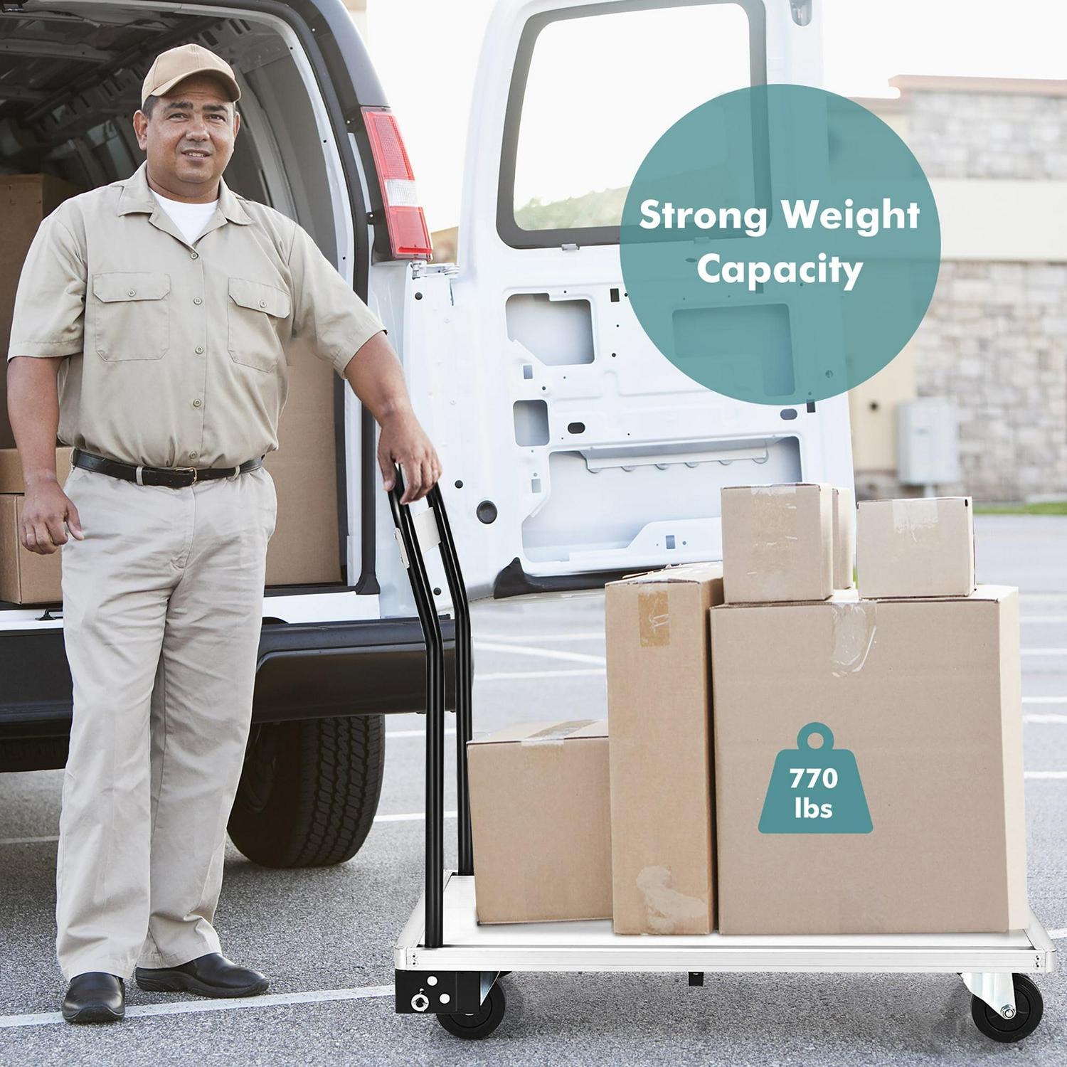 Costway Folding Aluminum Alloy Platform Truck 770 LBS Push Cart Dolly w/ 4 TPR Wheels - Image 4