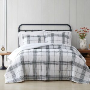 Cottage Classics Cottage Plaid White and Black Cotton 2-Piece Twin XL Comforter Set, plaid themed, for Men and Women, OEKO-TEX Certified Confidence
