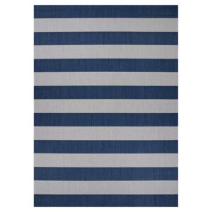 Couristan Afuera Yacht Club 5'3" x 7'6" Midnight Blue and Ivory Stripe Outdoor Rectangle Rug