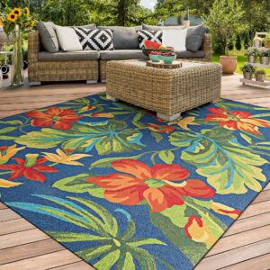 Couristan Covington Tropical Orchid, Azure-Forest Green-Red Rug