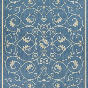 Couristan Recife Veranda Indoor / Outdoor Area Rug, Champagne- Blue, 5'3" x 7'6"