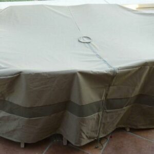 Covered Living Oval Patio Set Covers 120"L x 86"W fits rectangle table with swivel chair or chair in the end, Center hole for umbrella