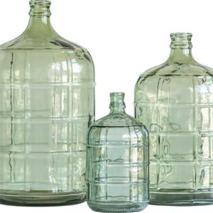 Creative Co-Op Large Transparent Green Vintage Reproduction Glass Bottle with Embossed Windowpane Design