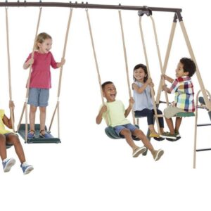Crestview Swing Set by XDP Recreation with 2 Swing Seats, Stand R Swing, Wave Slide, Fun Glider, & See Saw