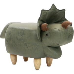 Critter Sitters 14-In. Seat Height Green Triceratops Dinosaur Animal Shape Ottoman - Furniture for Nursery, Bedroom, Playroom, and Living Room Decor