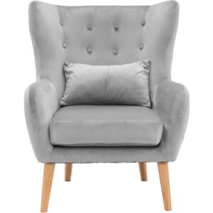 Critter Sitters Kids Wingback Accent Chair with Lumbar Pillow Faux Velvet with Wooden Legs, Gray