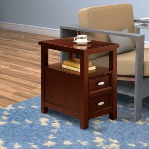 Crown Mark Dempsey Chairside Table, rectangular brown MDF and wood veneer