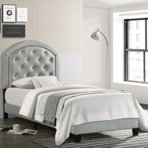 Crown Mark Silver Gaby Twin Platform Bed with Adjustable Headboard