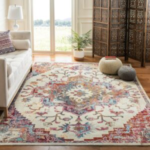 SAFAVIEH Crystal Debra Southwestern Area Rug, Light Blue/Burgundy, 8' x 10'