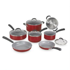 Cuisinart Ceramica XT 11-Piece Nonstick Ceramic Cookware Set with Steamer Insert, Red