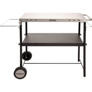 Cuisinart Outdoor BBQ Prep Cart, Stainless Steel Portable Grill Table with Wheels, Grill Cart with Adjustable Storage Shelf, Tool Hooks, Trash Bag & Paper Towel Holder