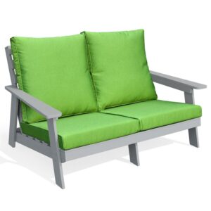 DEXTRUS Hips Patio Loveseat with Cushion, All-Weather Resistant Outdoor Garden Sofa Wood Grain Outdoor Couch with Polyester Pillow, Green