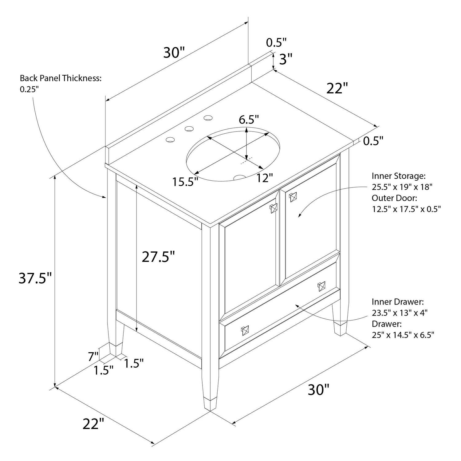 DHP Metcalfe 30 Inch Bathroom Vanity with Sink, White - Image 22