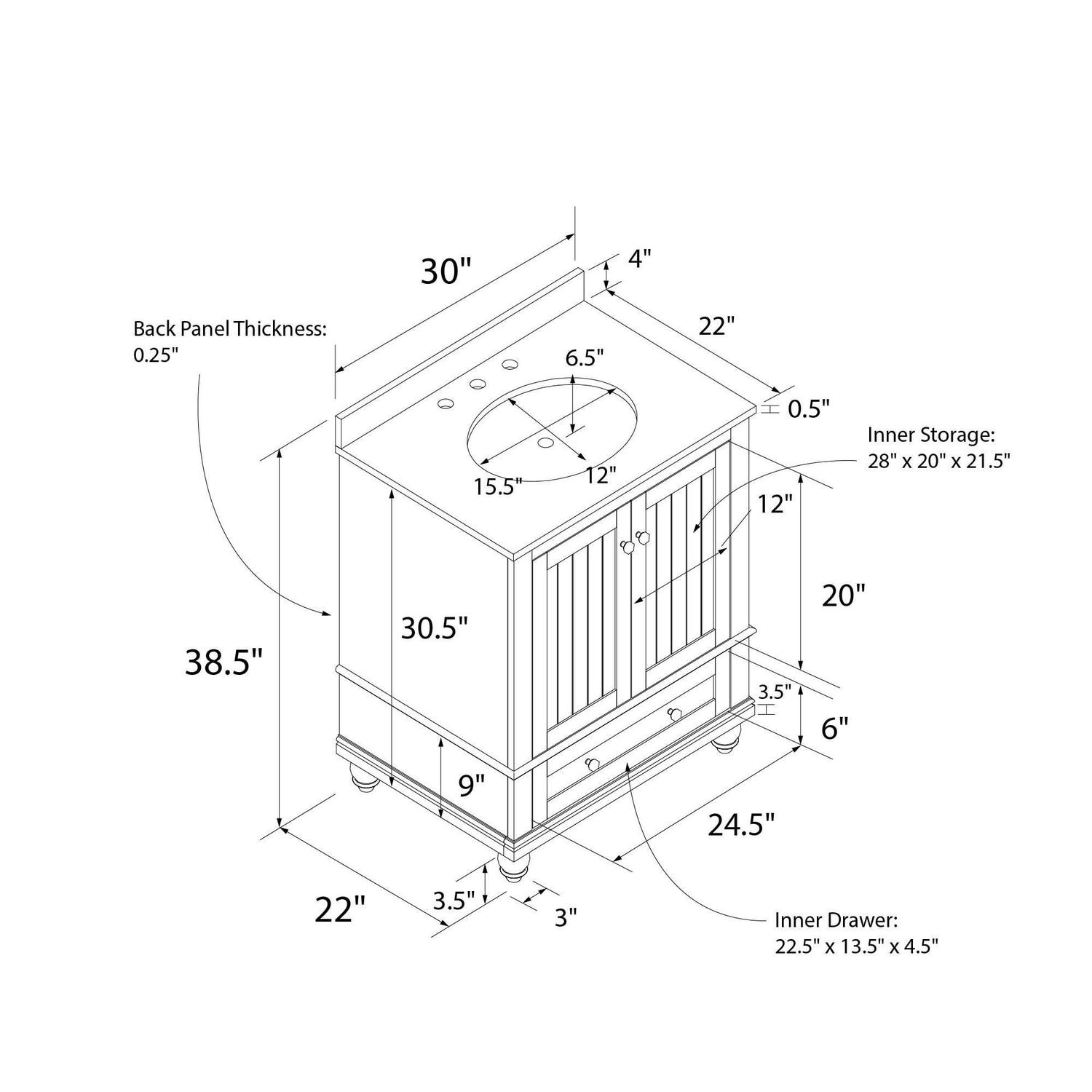 DHP Monteray Beach 30 Inch Bathroom Vanity with Sink, White - Image 18