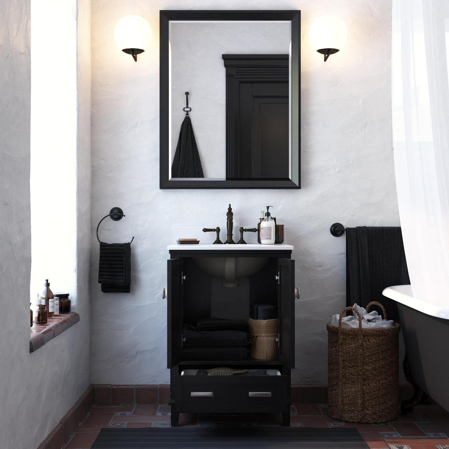 DHP Otum 24 Inch Bathroom Vanity with Sink, Black Wood - Image 2