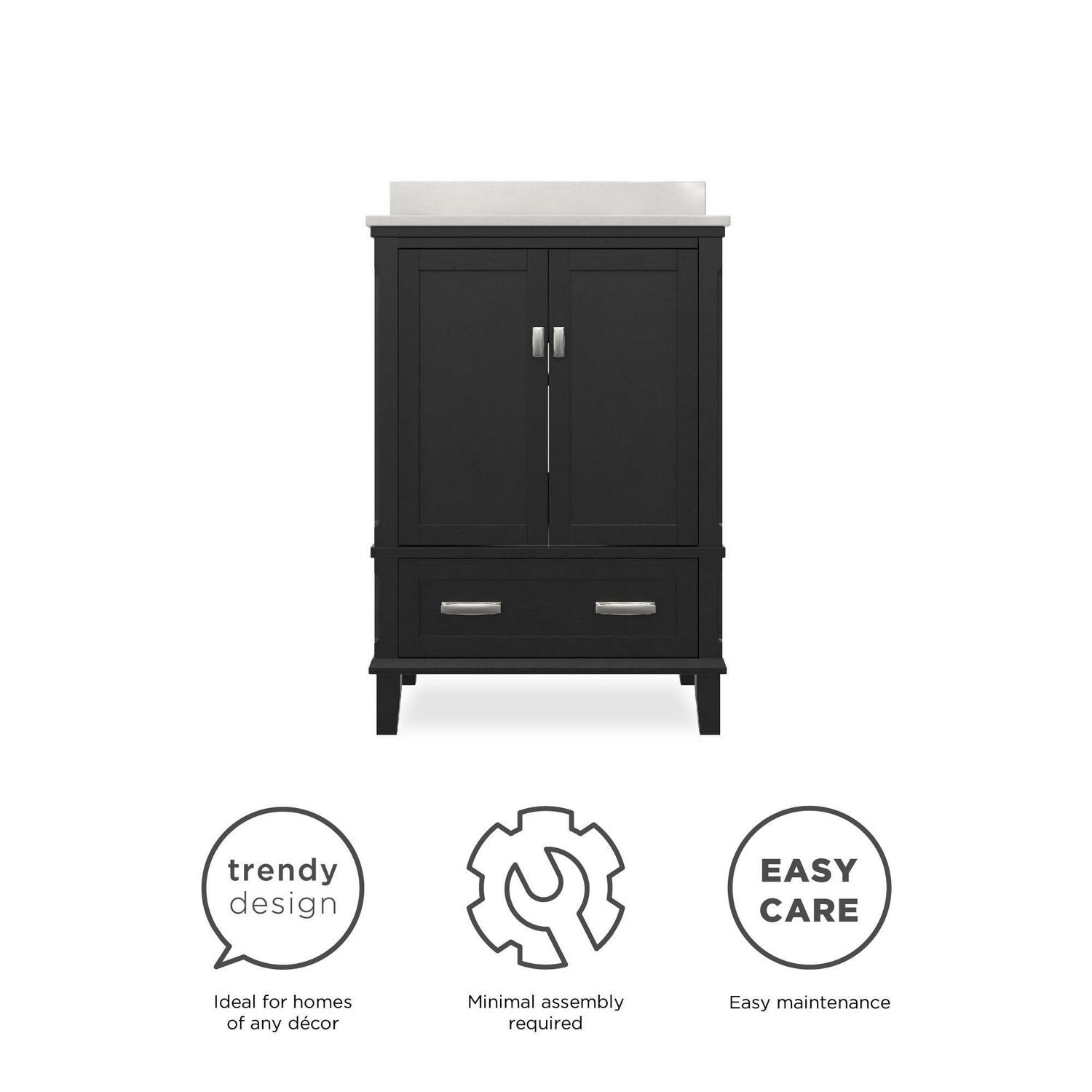 DHP Otum 24 Inch Bathroom Vanity with Sink, Black Wood - Image 8