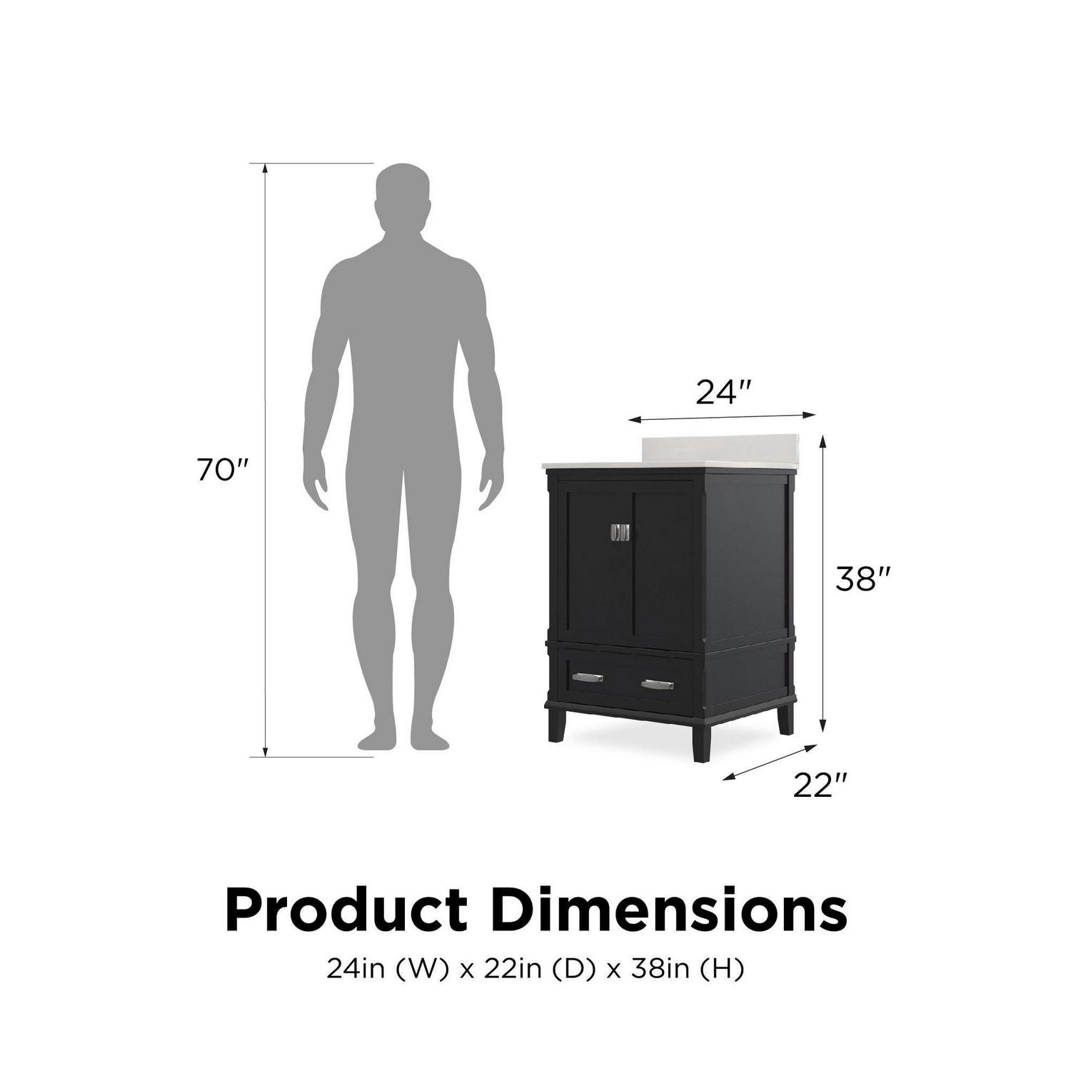 DHP Otum 24 Inch Bathroom Vanity with Sink, Black Wood - Image 13