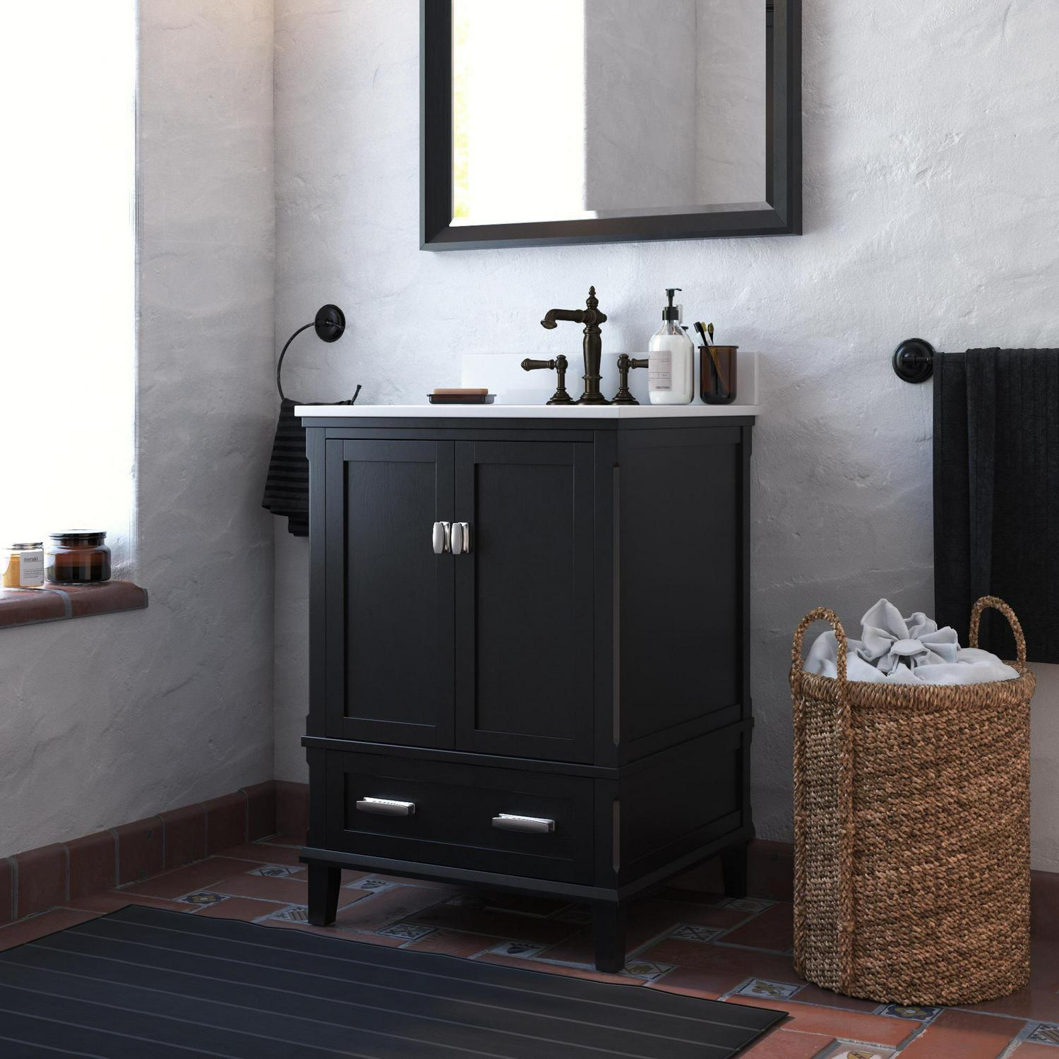 DHP Otum 24 Inch Bathroom Vanity with Sink, Black Wood