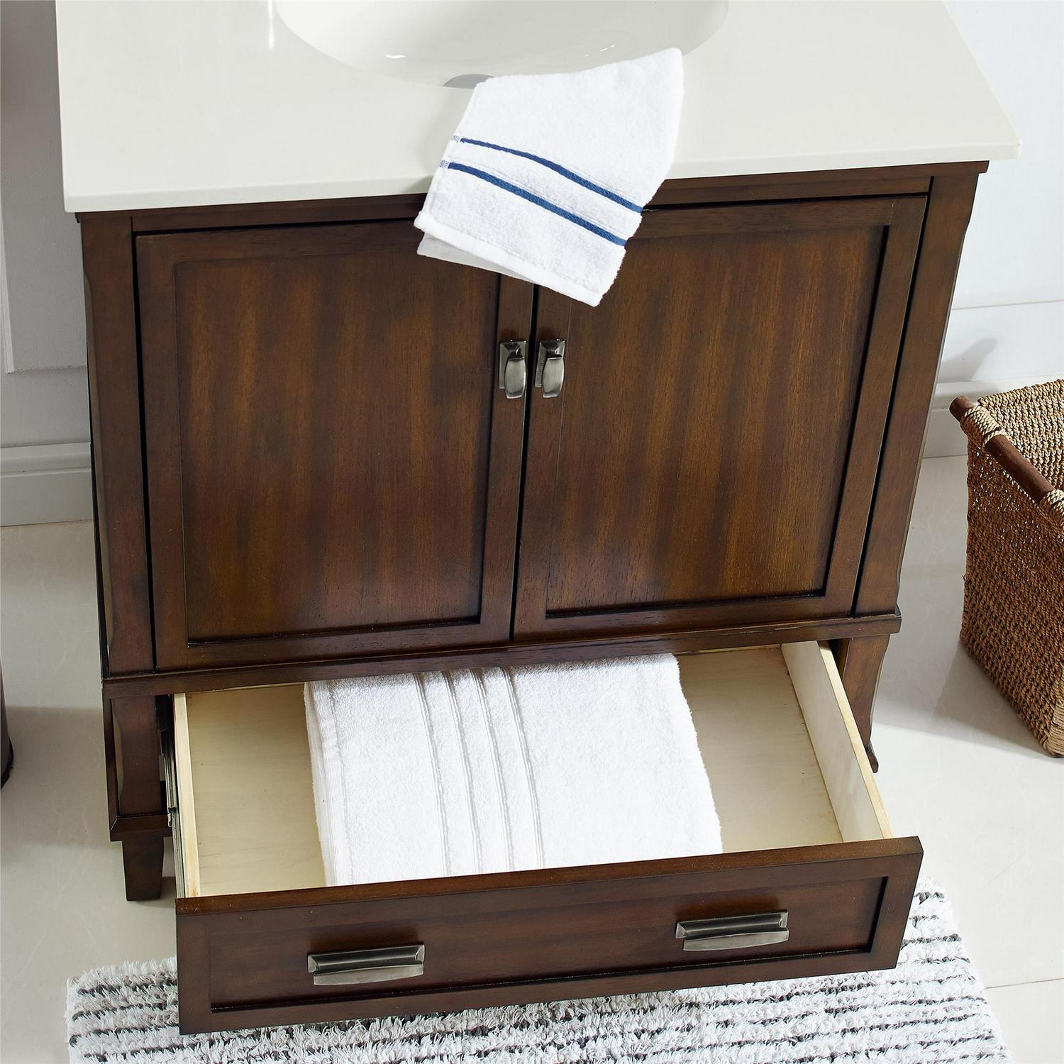 DHP Otum 30 Inch Bathroom Vanity with Sink, Dark Walnut Wood - Image 4