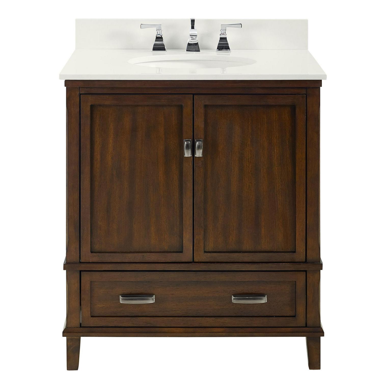 DHP Otum 30 Inch Bathroom Vanity with Sink, Dark Walnut Wood - Image 11